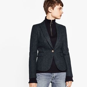 ZARA Wool Blazer with Elbow Patch- size XS, Navy